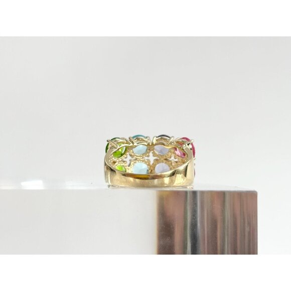 Multi Gemstone Pink Topaz, Peridot,  & Aquamarine Vintage Ring - sz 8 - Picture 4 of 10